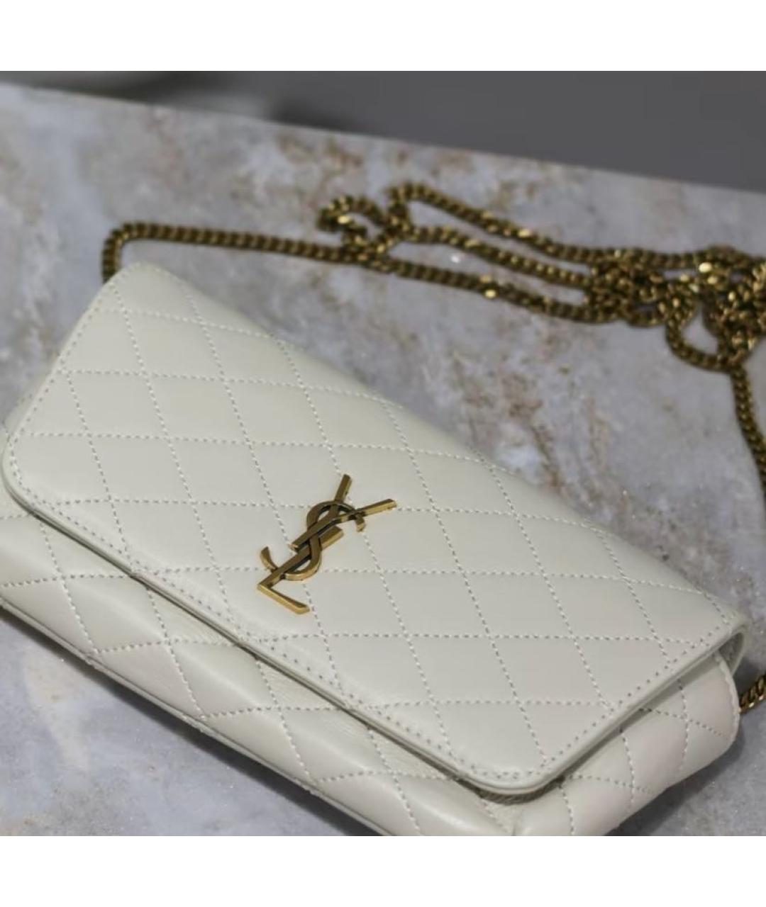 SAINT LAURENT Бежевая кожаная сумка через плечо, фото 3