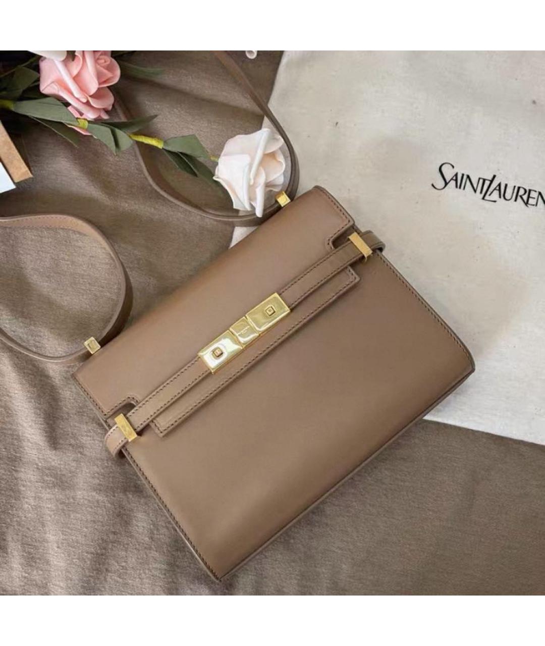 SAINT LAURENT Бежевая кожаная сумка через плечо, фото 2