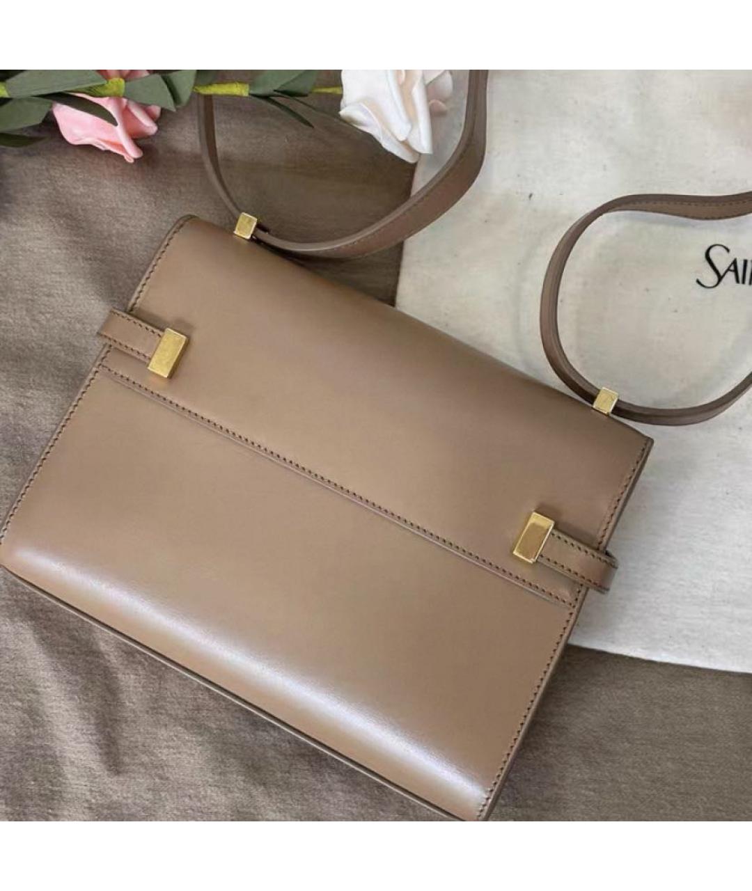 SAINT LAURENT Бежевая кожаная сумка через плечо, фото 3