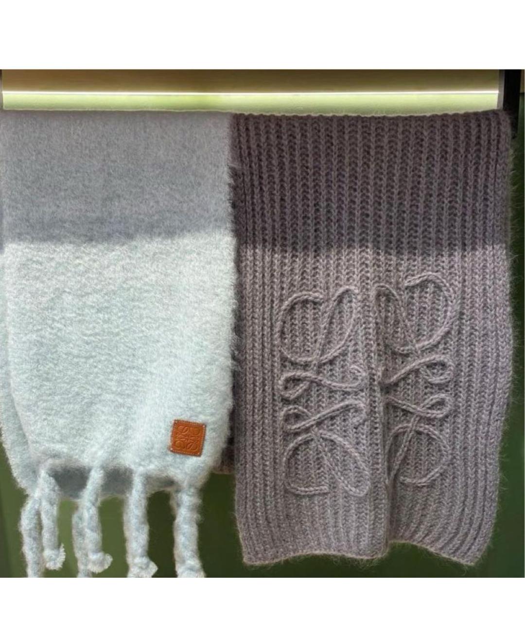 LOEWE Серый шерстяной шарф, фото 3