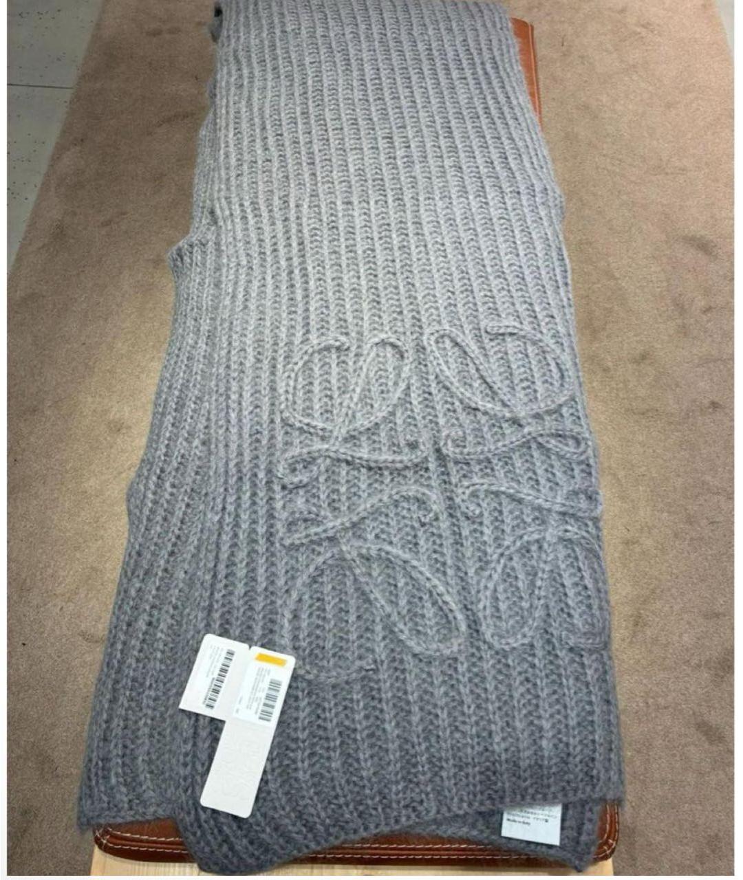 LOEWE Серый шерстяной шарф, фото 2