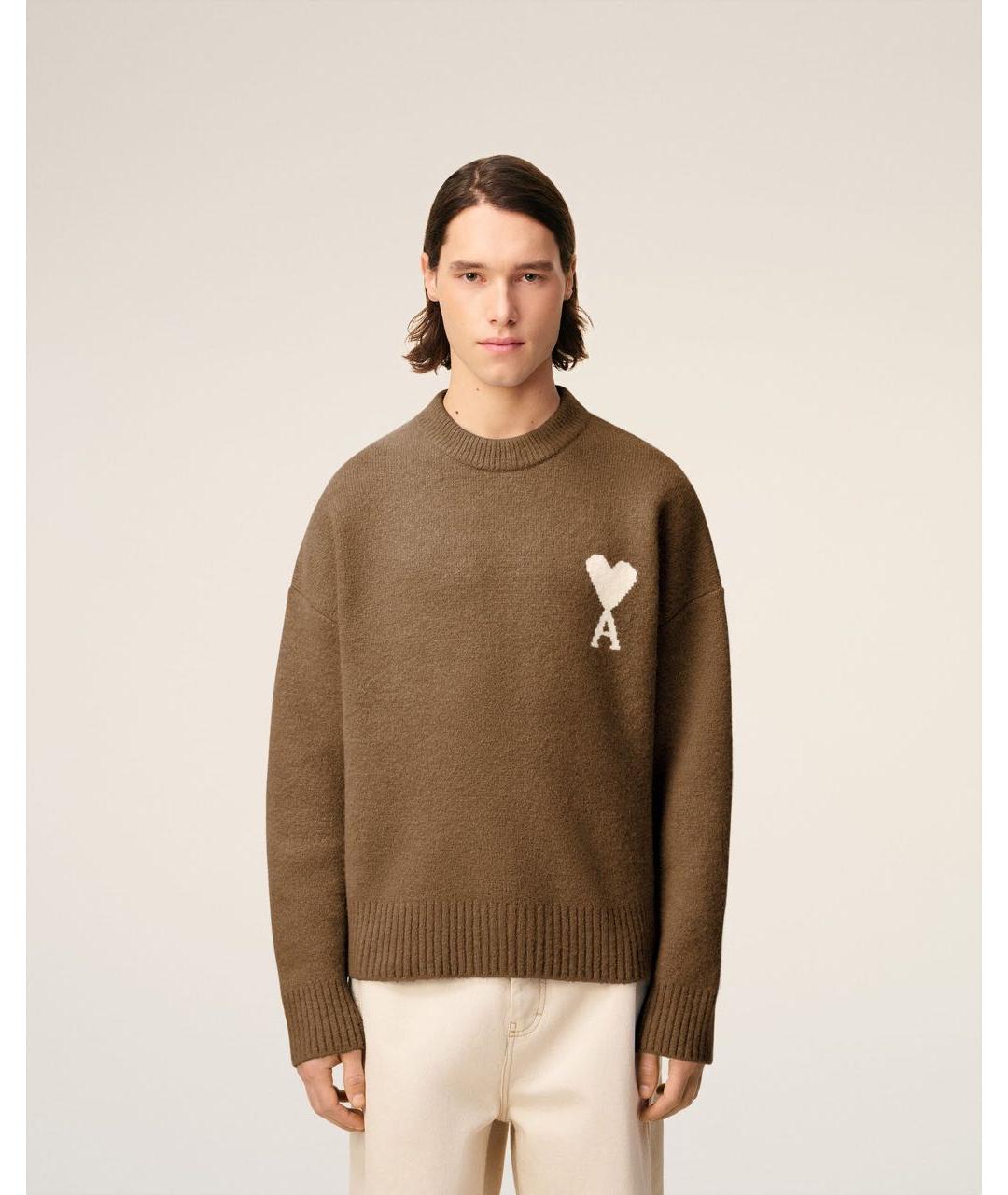 Ami Paris Коричневый шерстяной джемпер / свитер, фото 2