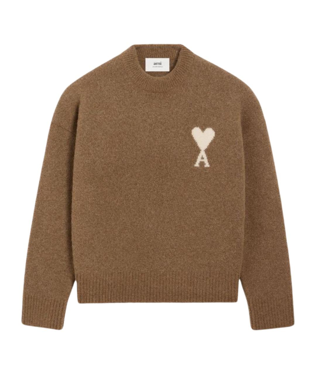 Ami Paris Коричневый шерстяной джемпер / свитер, фото 1