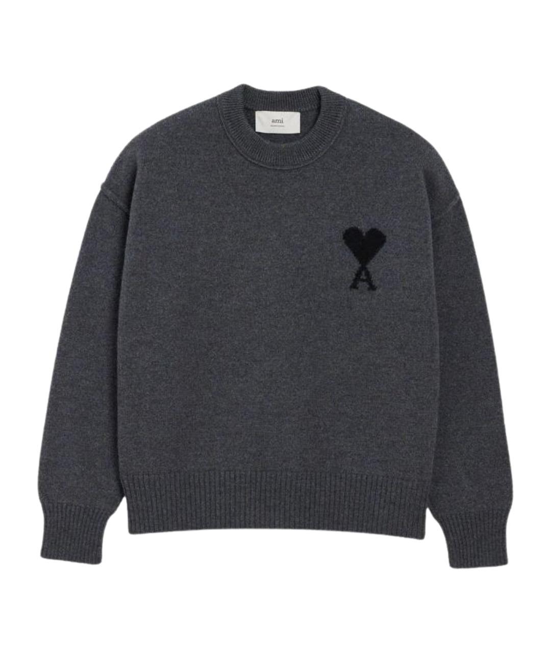Ami Paris Серый шерстяной джемпер / свитер, фото 1
