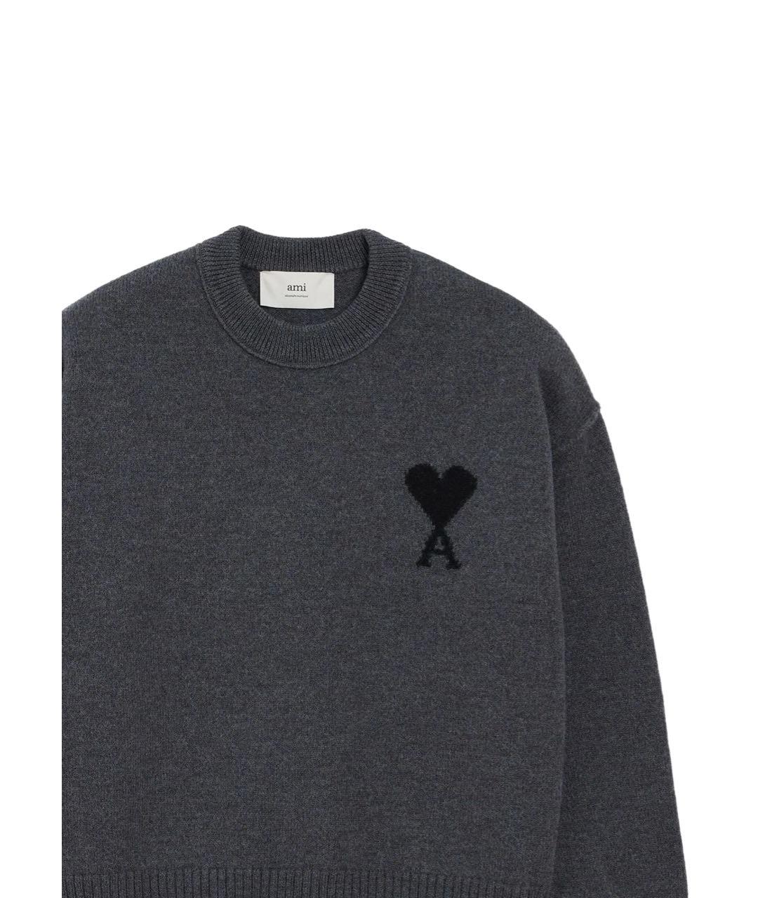 Ami Paris Серый шерстяной джемпер / свитер, фото 2