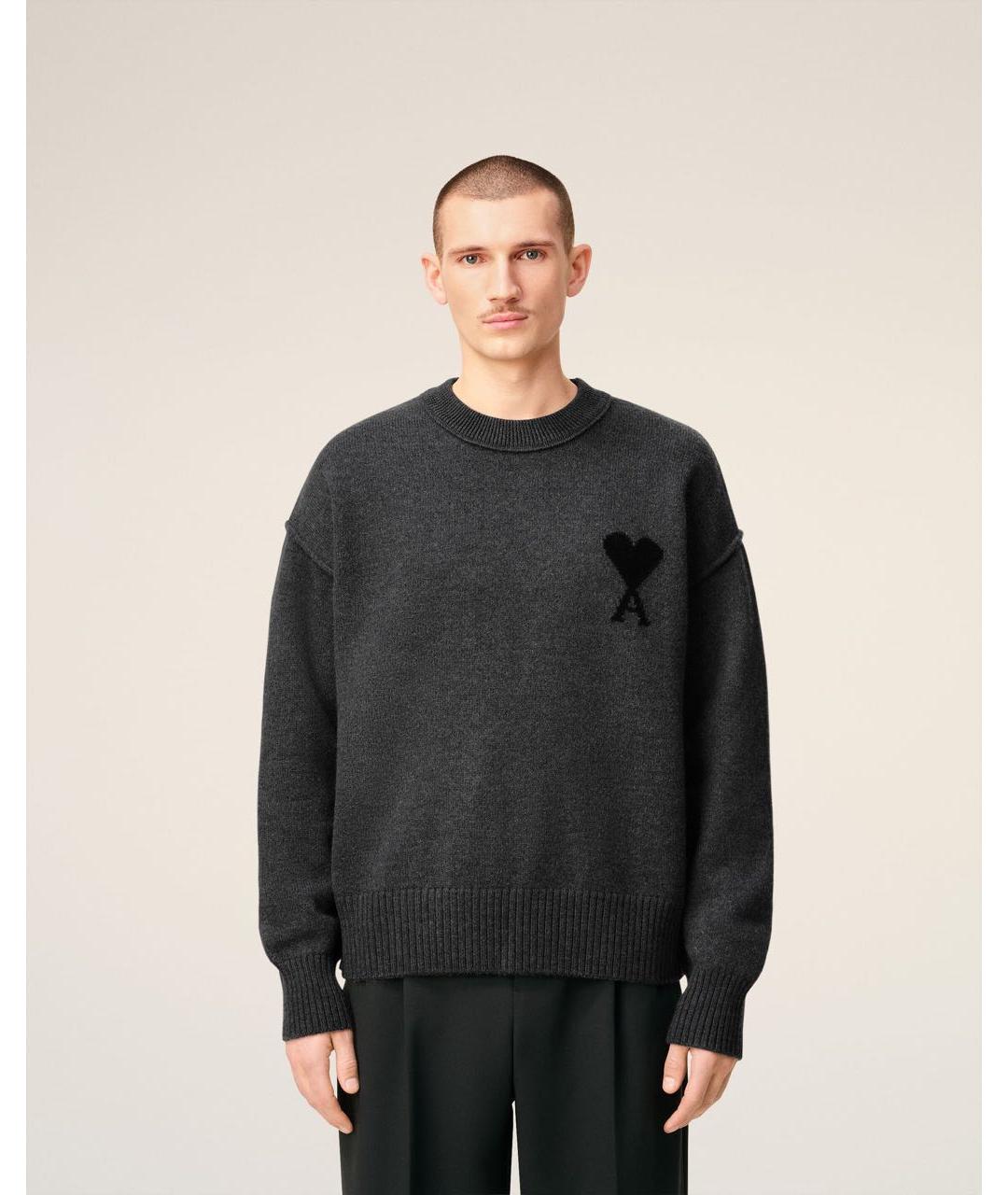 Ami Paris Серый шерстяной джемпер / свитер, фото 4