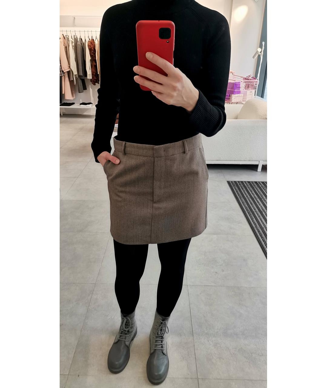 SPORTMAX Коричневая шерстяная юбка мини, фото 8