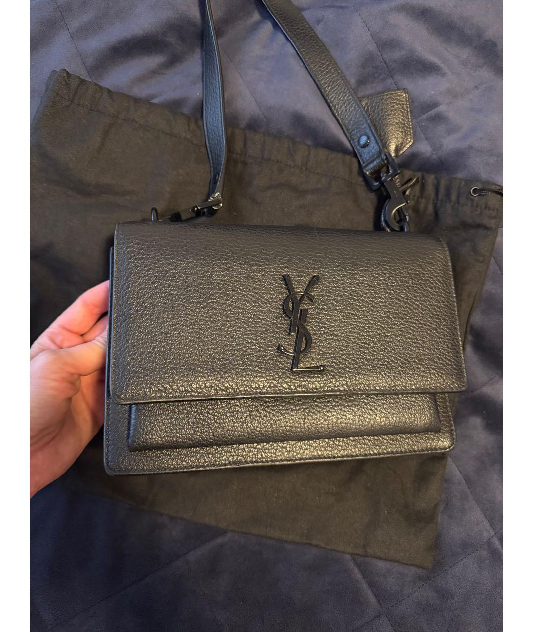 SAINT LAURENT Черная кожаная сумка через плечо, фото 2