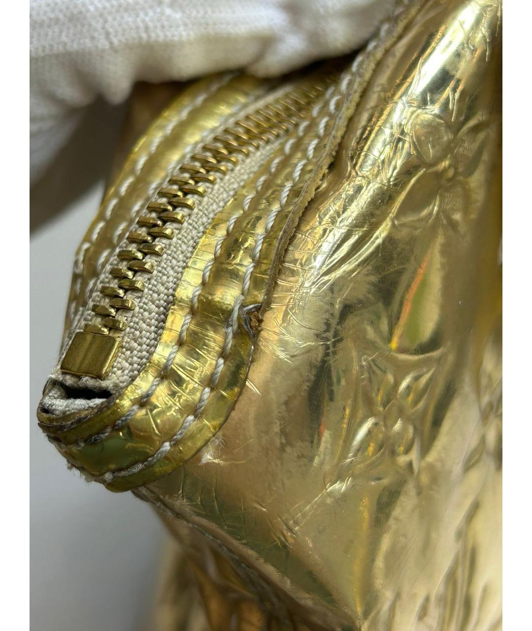 LOUIS VUITTON Золотая кожаная сумка с короткими ручками, фото 3