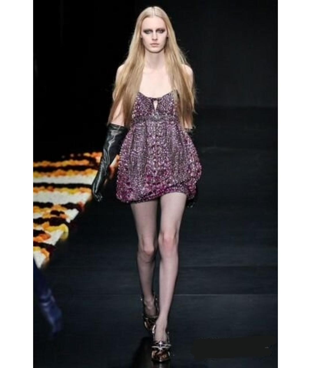 ROBERTO CAVALLI Фиолетовое шелковое коктейльное платье, фото 7