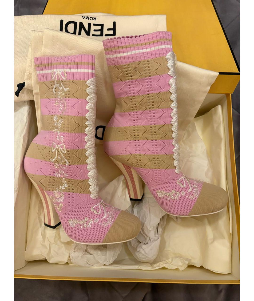 FENDI Розовые текстильные ботильоны, фото 4
