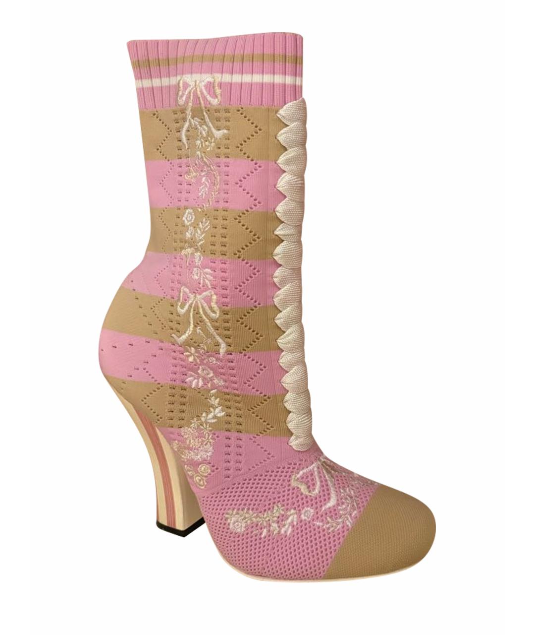 FENDI Розовые текстильные ботильоны, фото 1