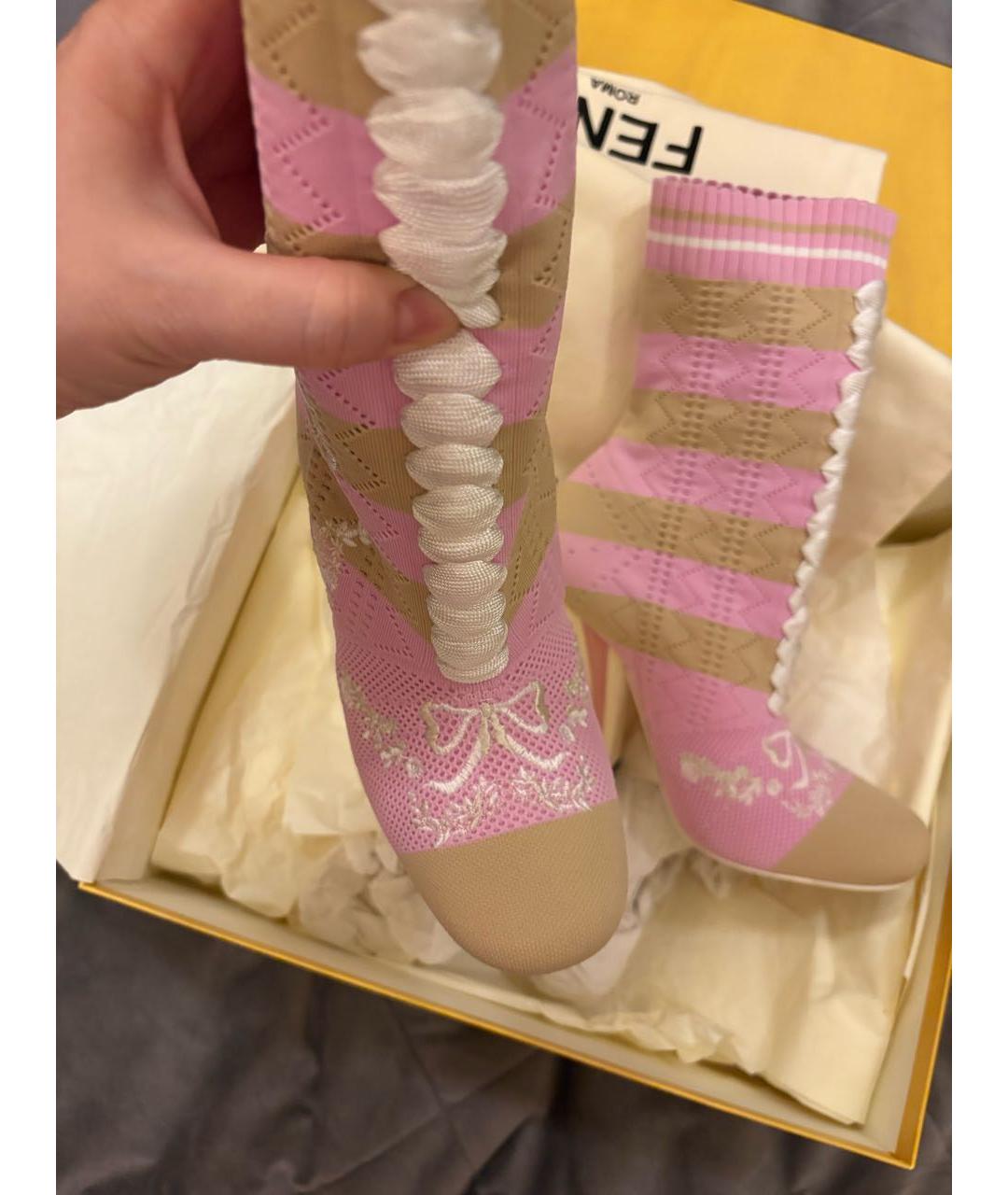 FENDI Розовые текстильные ботильоны, фото 2