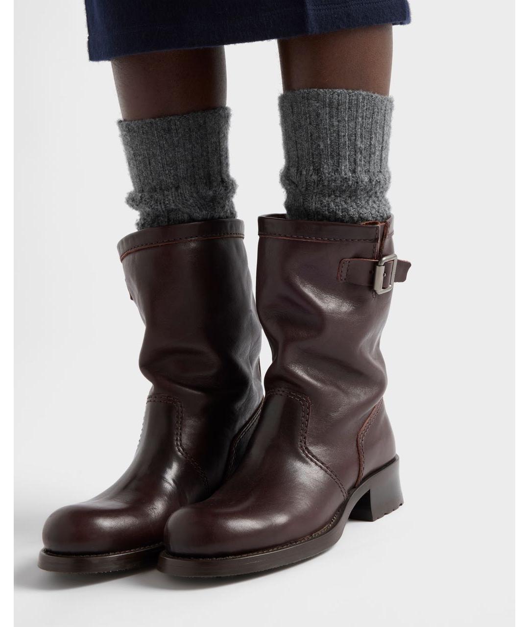 PRADA Коричневые кожаные ботинки, фото 3