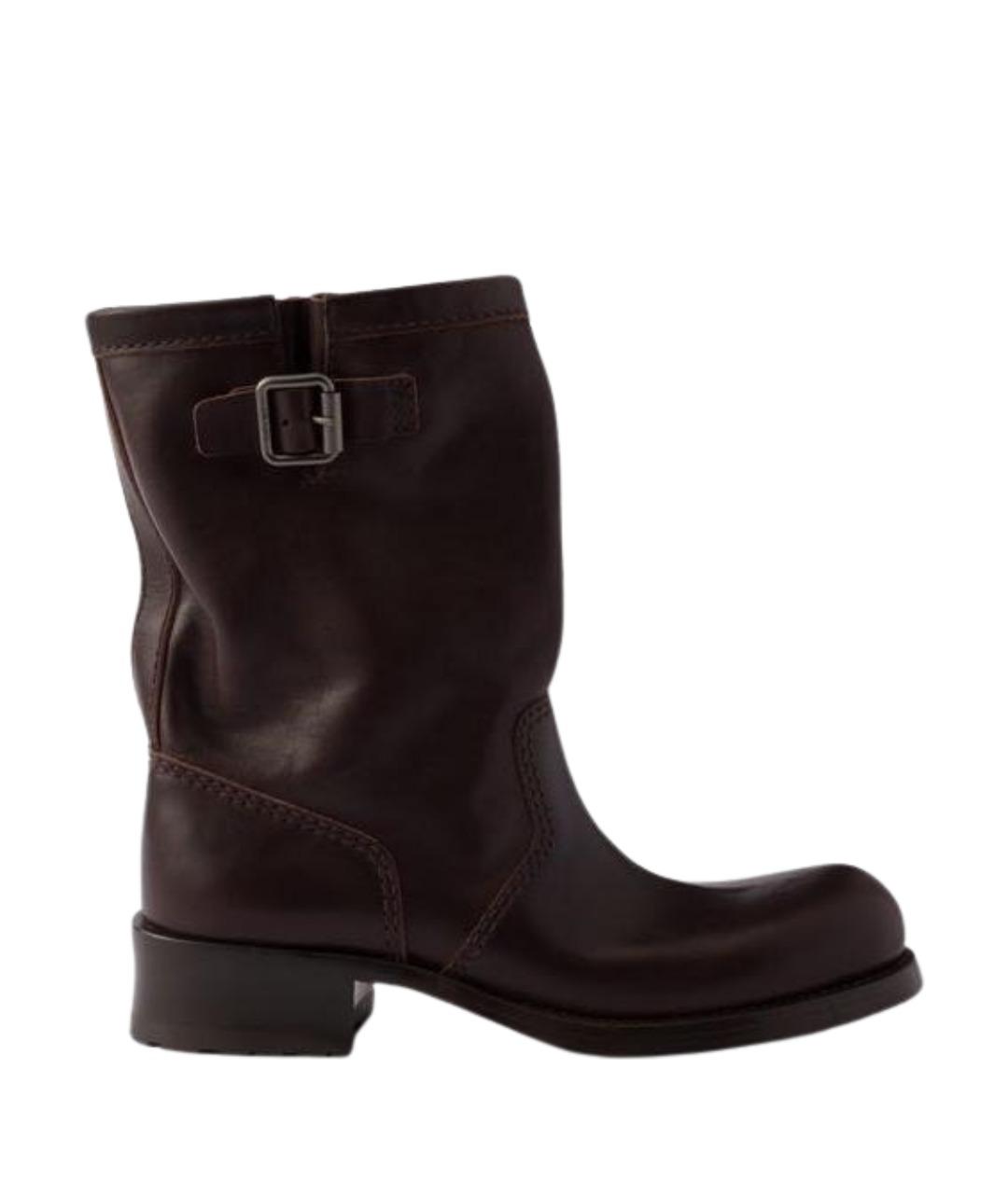 PRADA Коричневые кожаные ботинки, фото 1