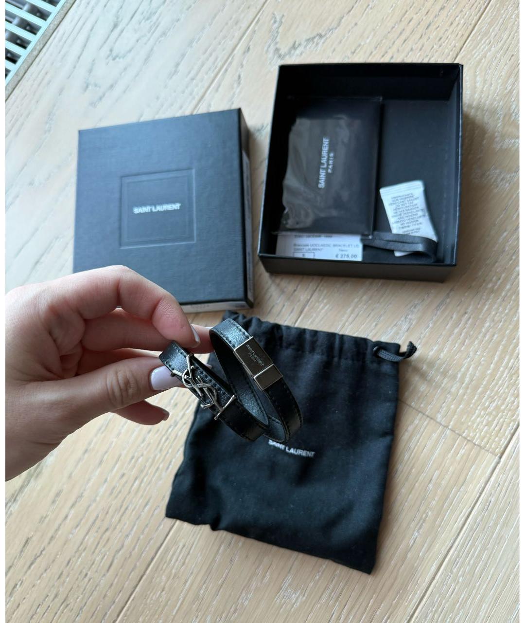 SAINT LAURENT Черный кожаный браслет, фото 5