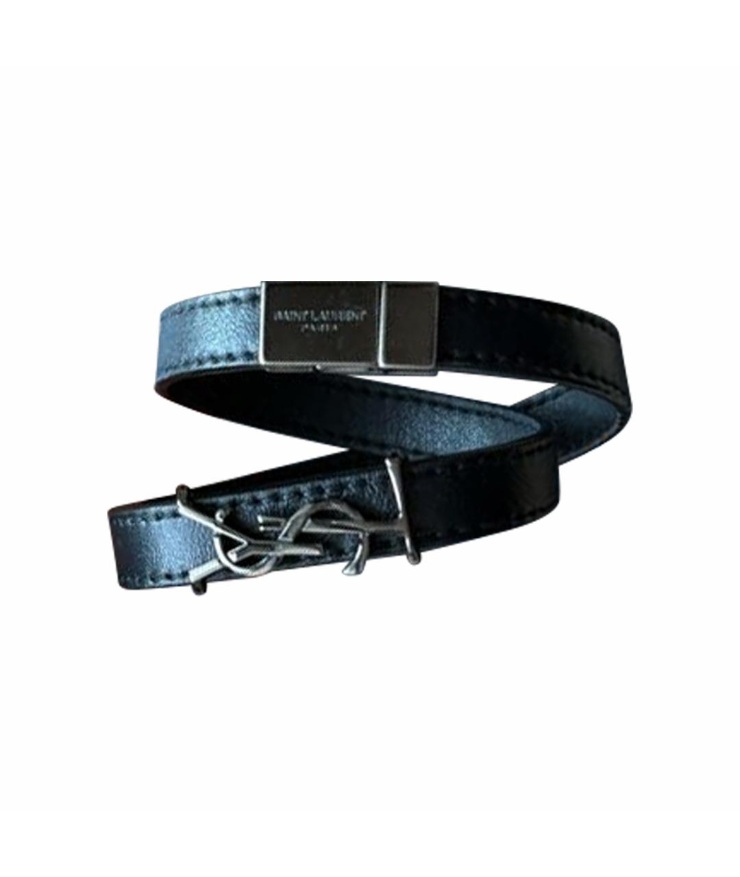 SAINT LAURENT Черный кожаный браслет, фото 1