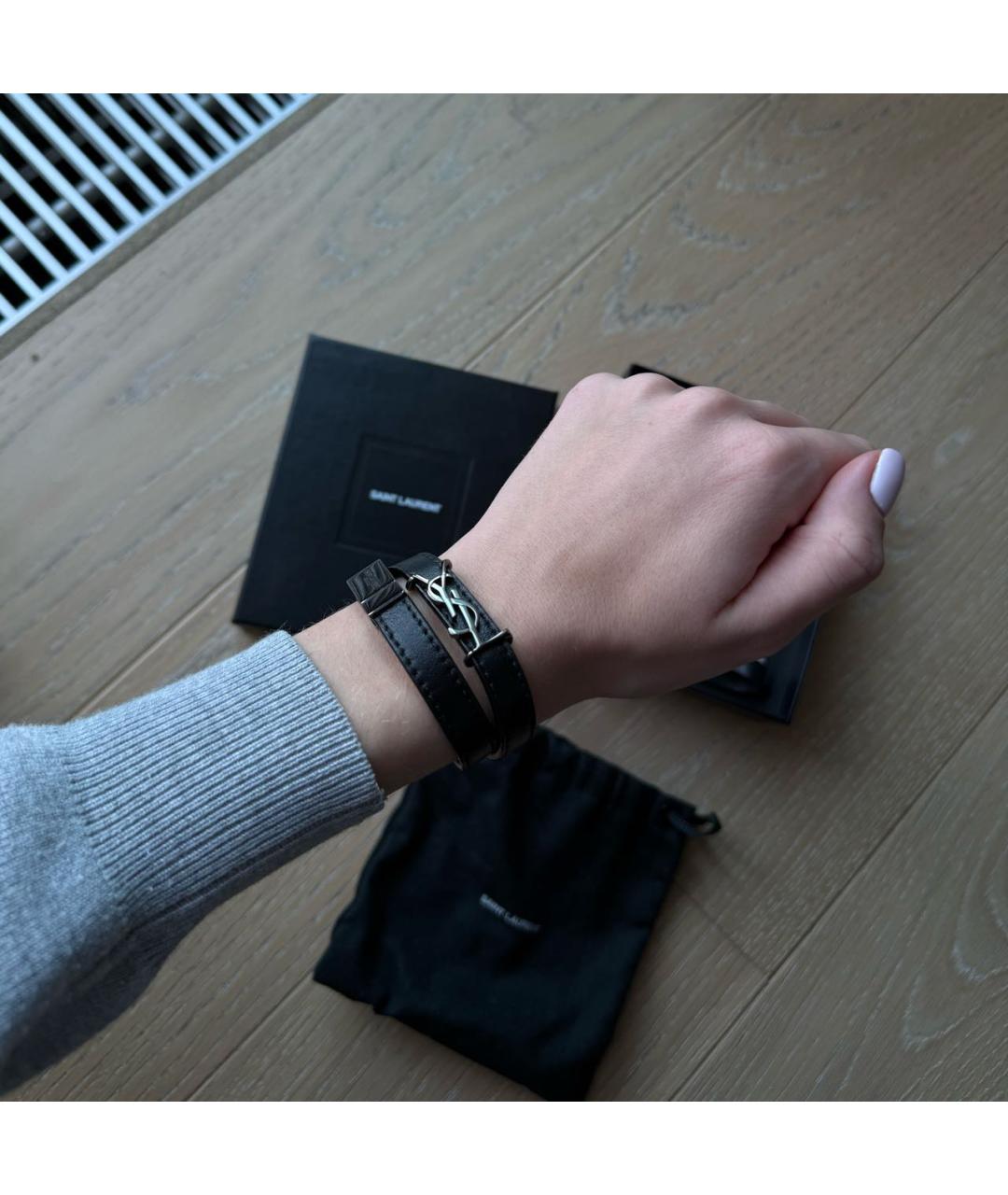 SAINT LAURENT Черный кожаный браслет, фото 2