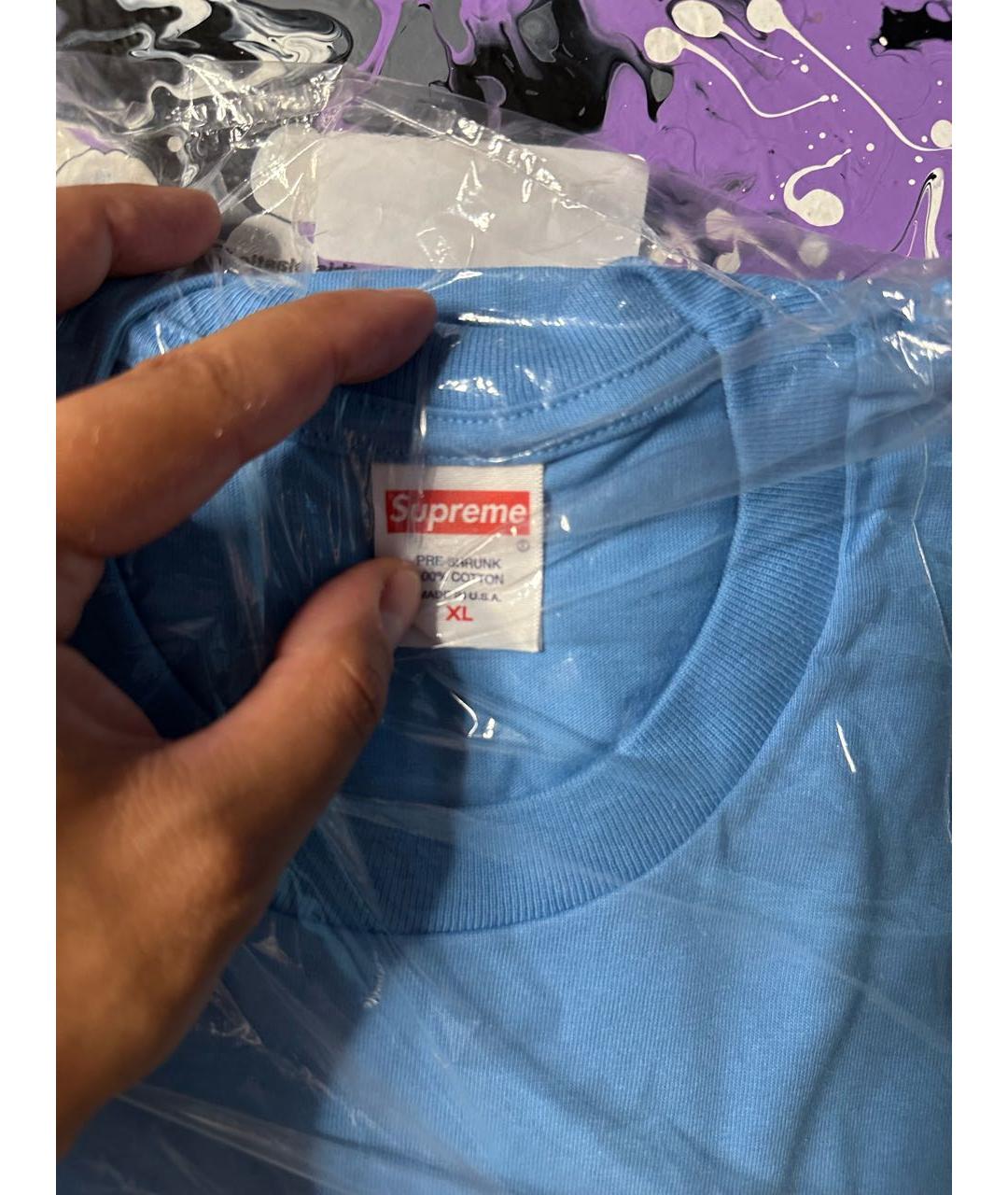 SUPREME Голубая хлопковая футболка, фото 6
