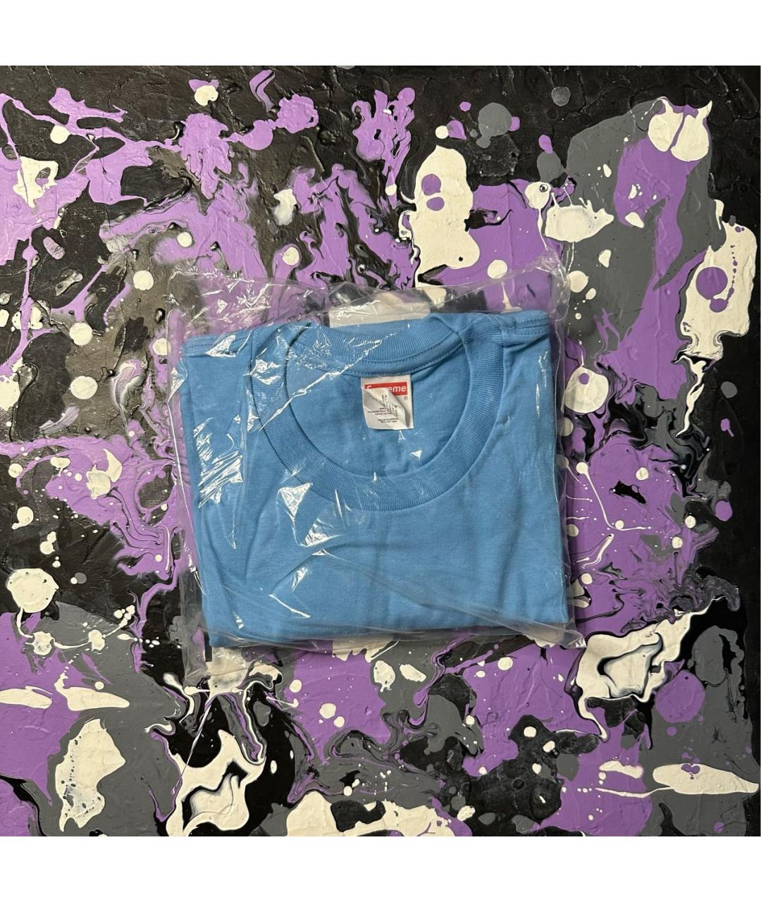 SUPREME Голубая хлопковая футболка, фото 3