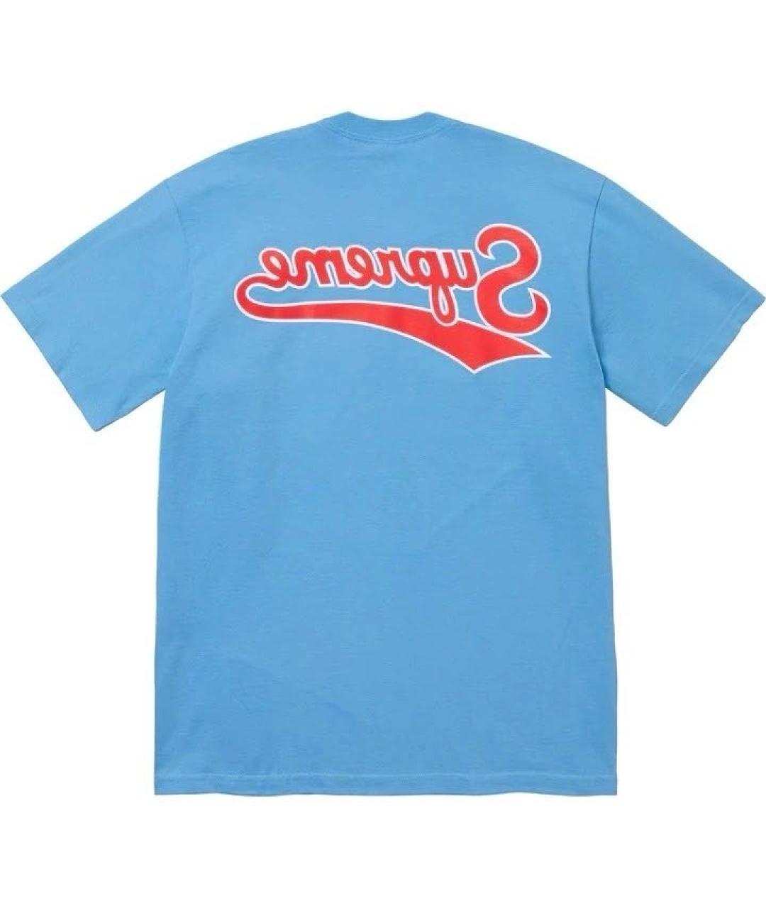 SUPREME Голубая хлопковая футболка, фото 2