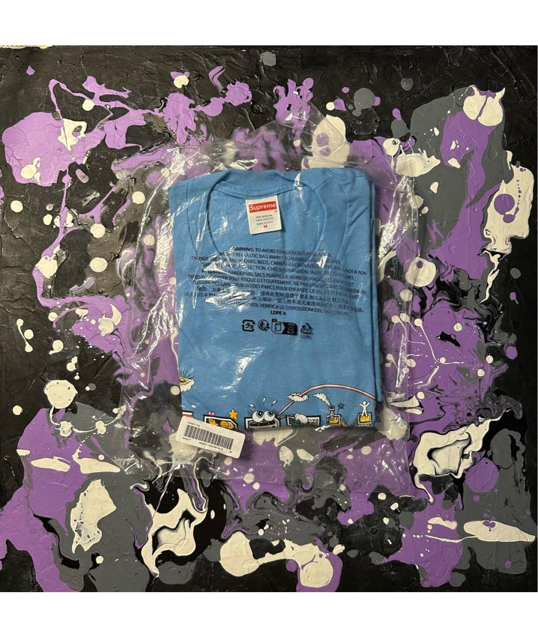 SUPREME Голубая хлопковая футболка, фото 2