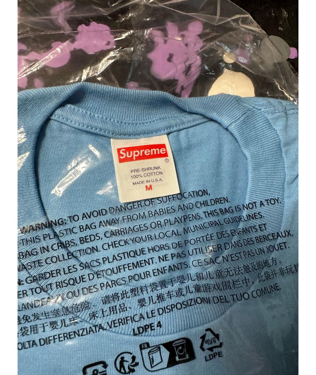 SUPREME Голубая хлопковая футболка, фото 5