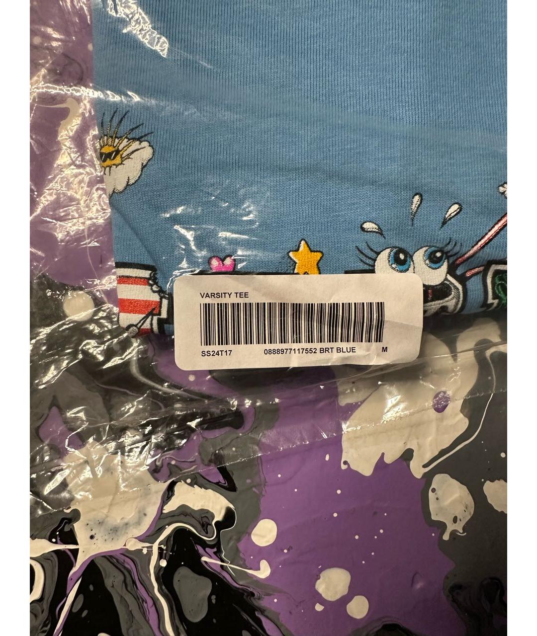 SUPREME Голубая хлопковая футболка, фото 4