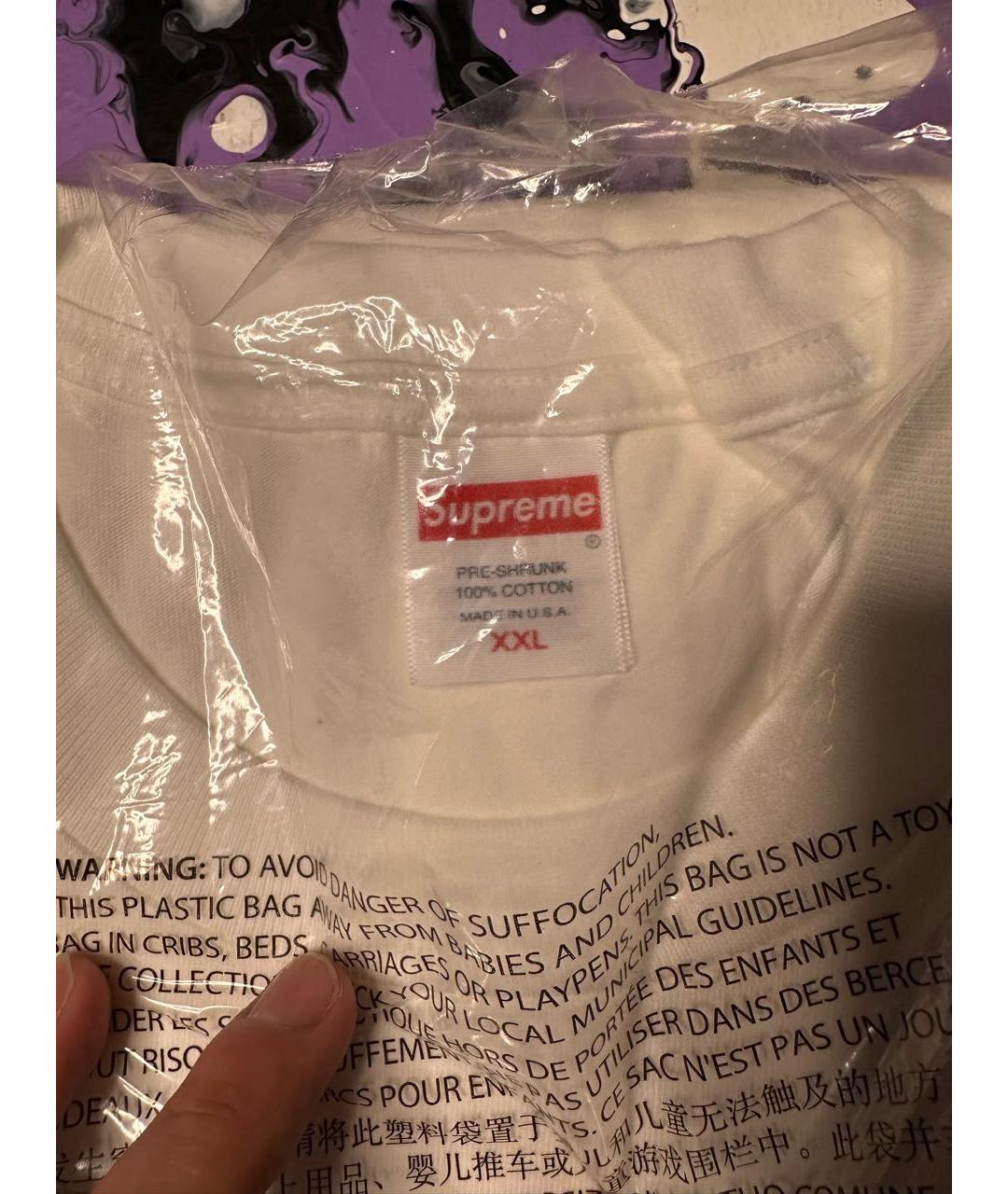 SUPREME Белая хлопковая футболка, фото 4