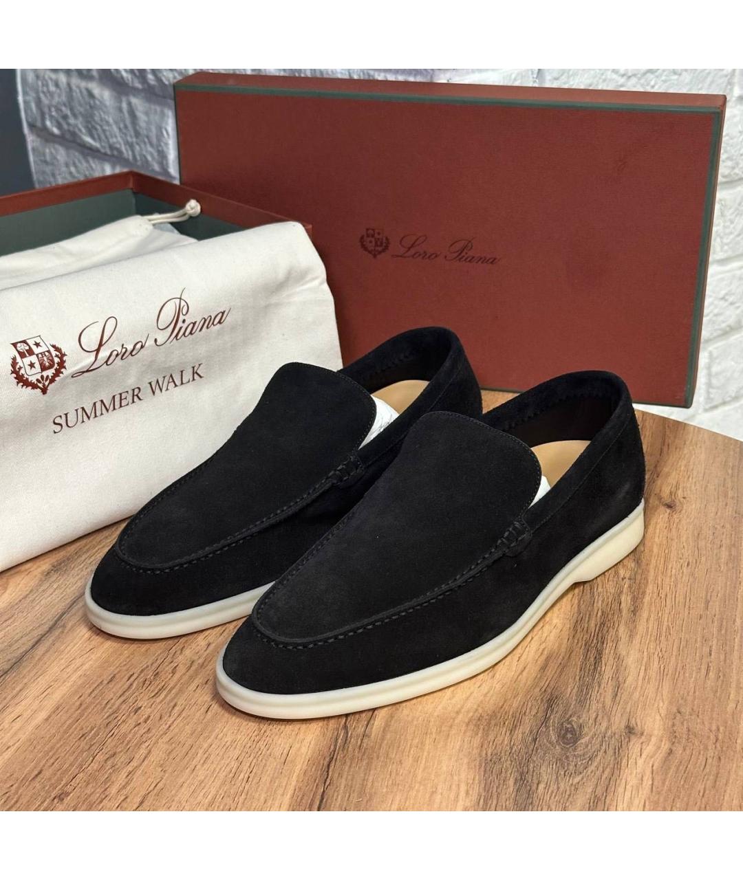 LORO PIANA Черные замшевые лоферы, фото 3