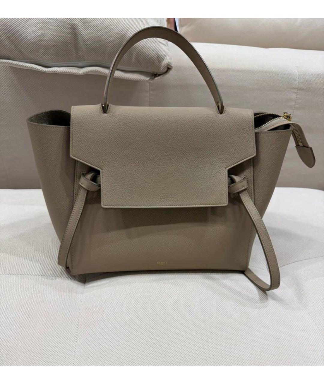 CELINE Бежевая кожаная сумка с короткими ручками, фото 3