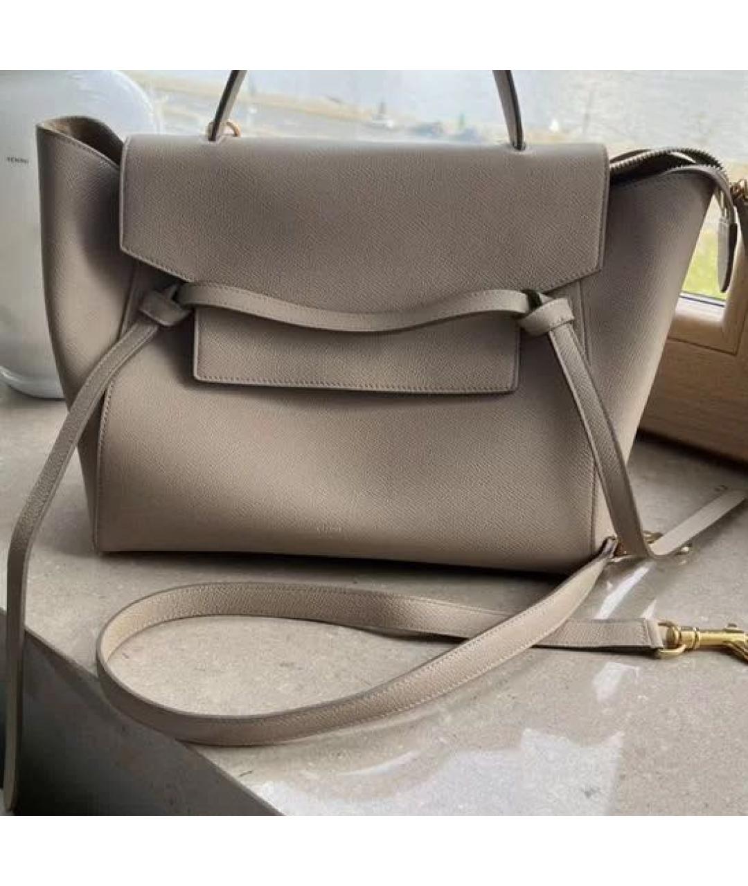 CELINE Бежевая кожаная сумка с короткими ручками, фото 2