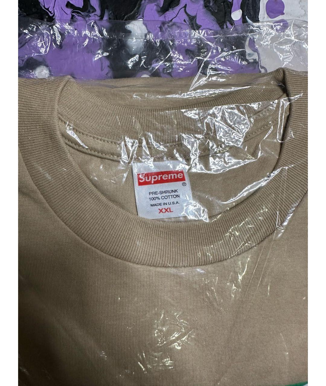 SUPREME Бежевая хлопковая футболка, фото 6