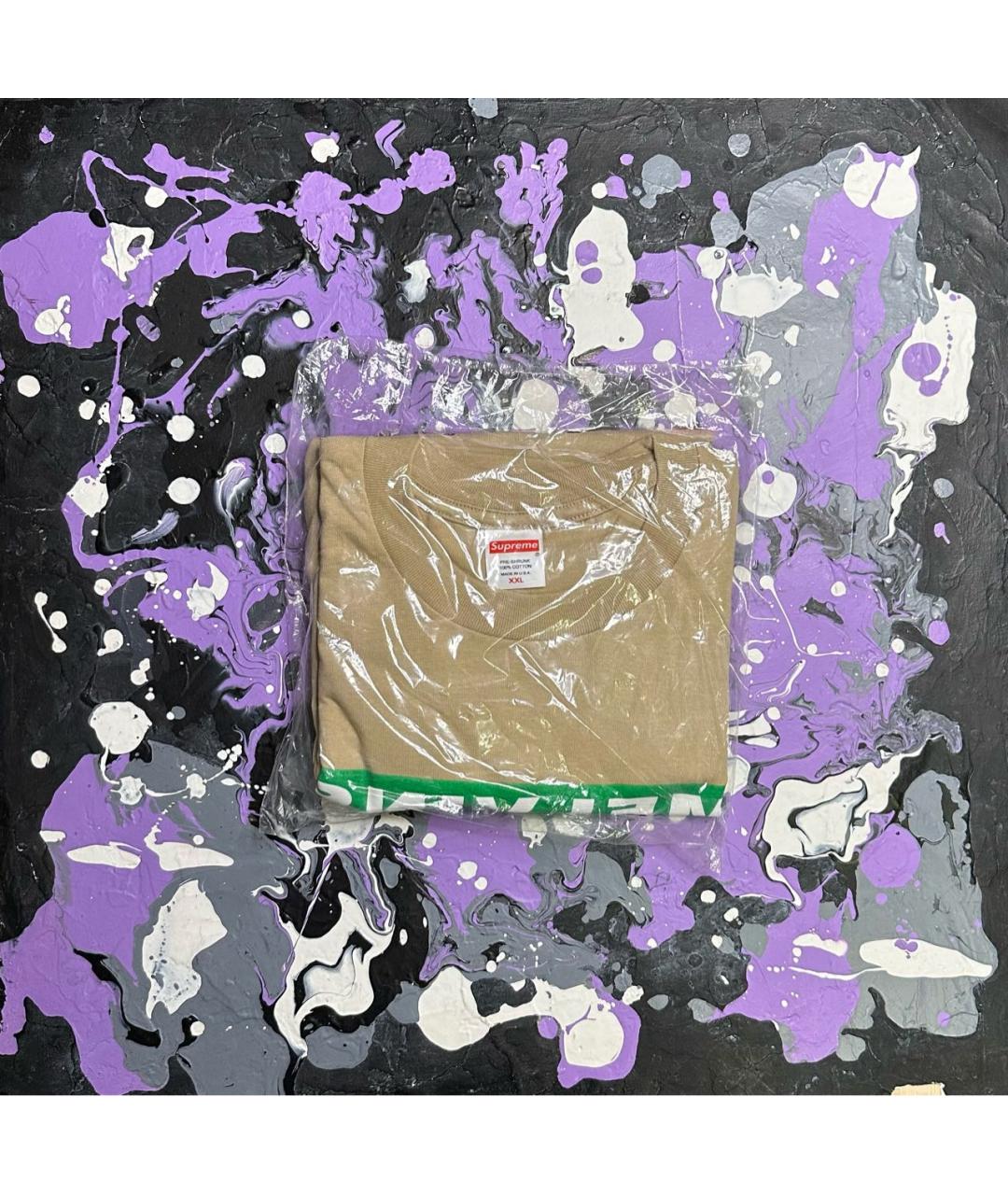 SUPREME Бежевая хлопковая футболка, фото 3