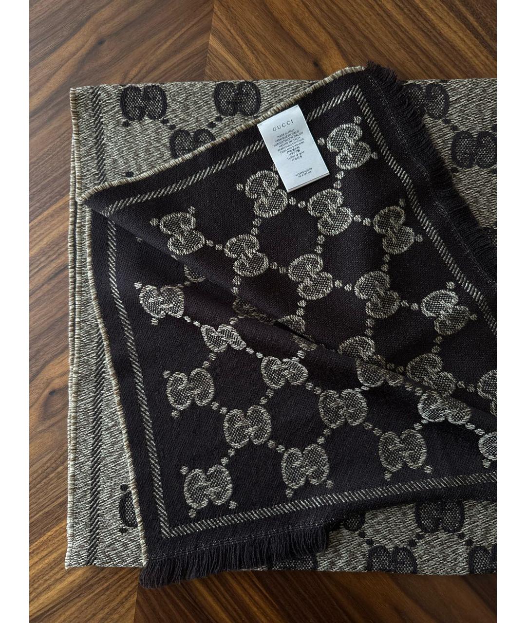 GUCCI Коричневый шерстяной шарф, фото 4