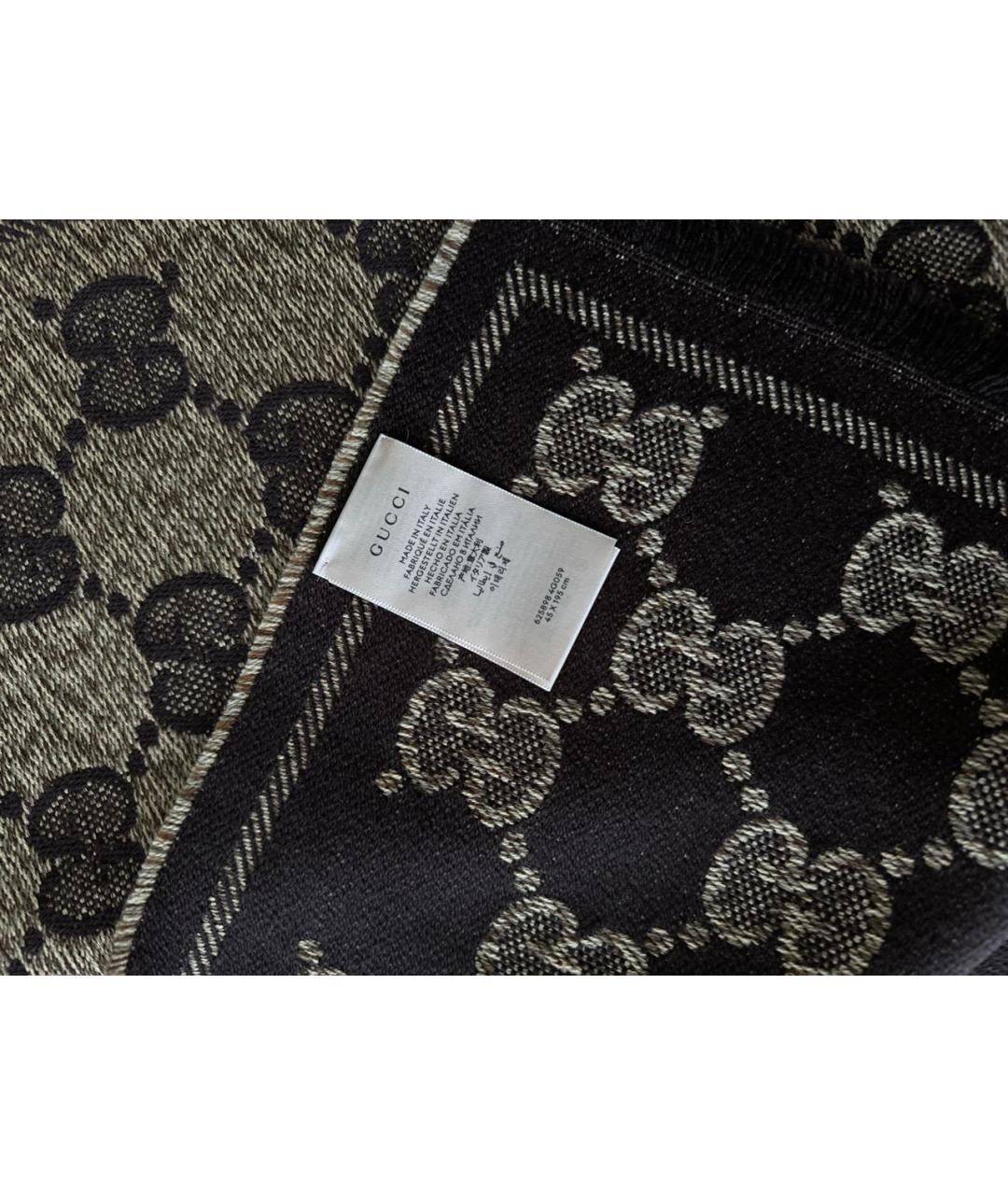 GUCCI Коричневый шерстяной шарф, фото 3