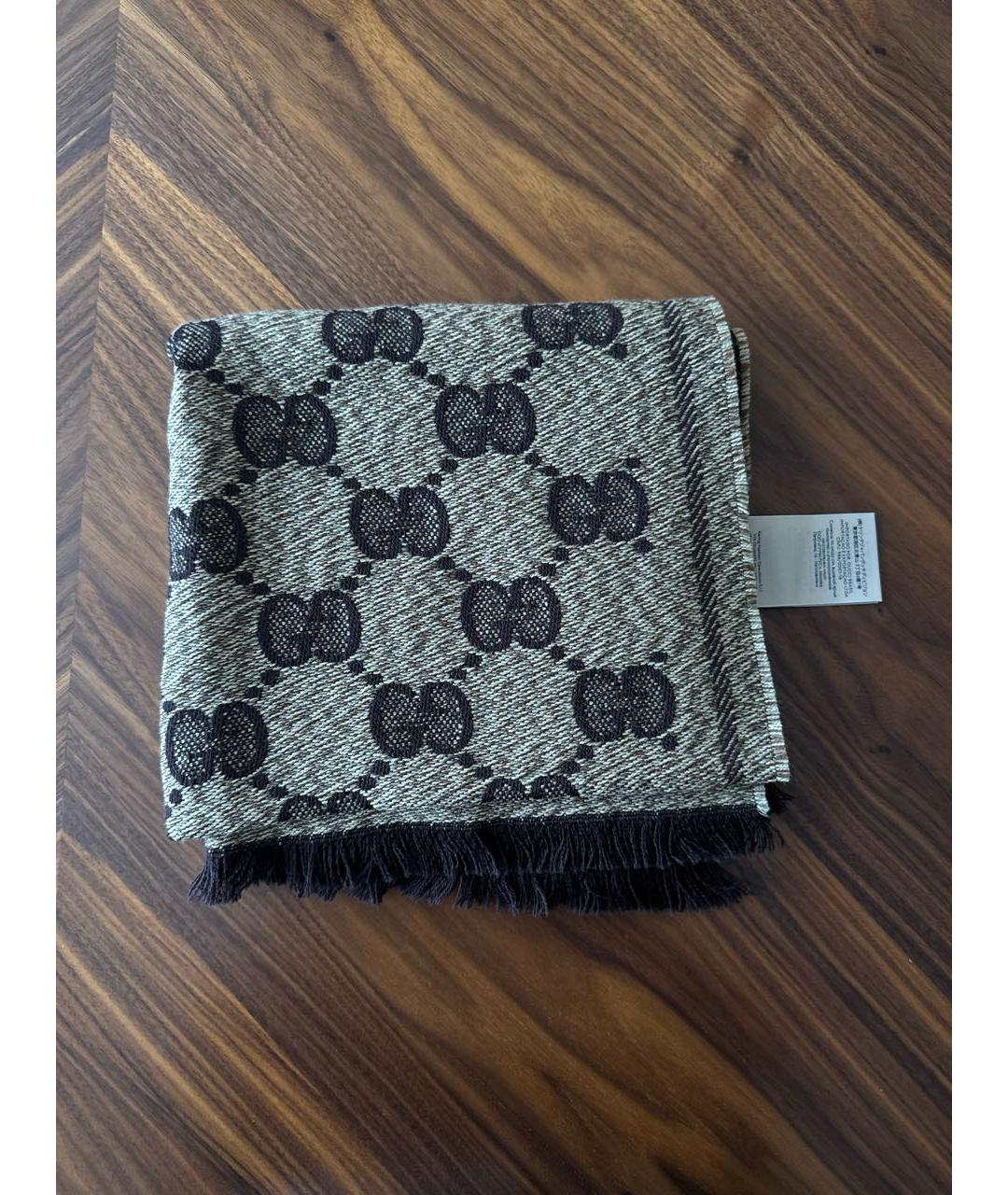 GUCCI Коричневый шерстяной шарф, фото 7