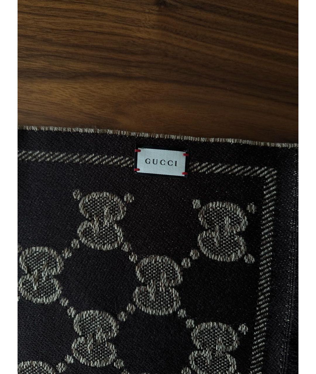 GUCCI Коричневый шерстяной шарф, фото 5