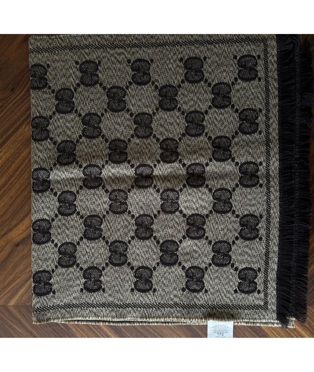 GUCCI Коричневый шерстяной шарф, фото 6