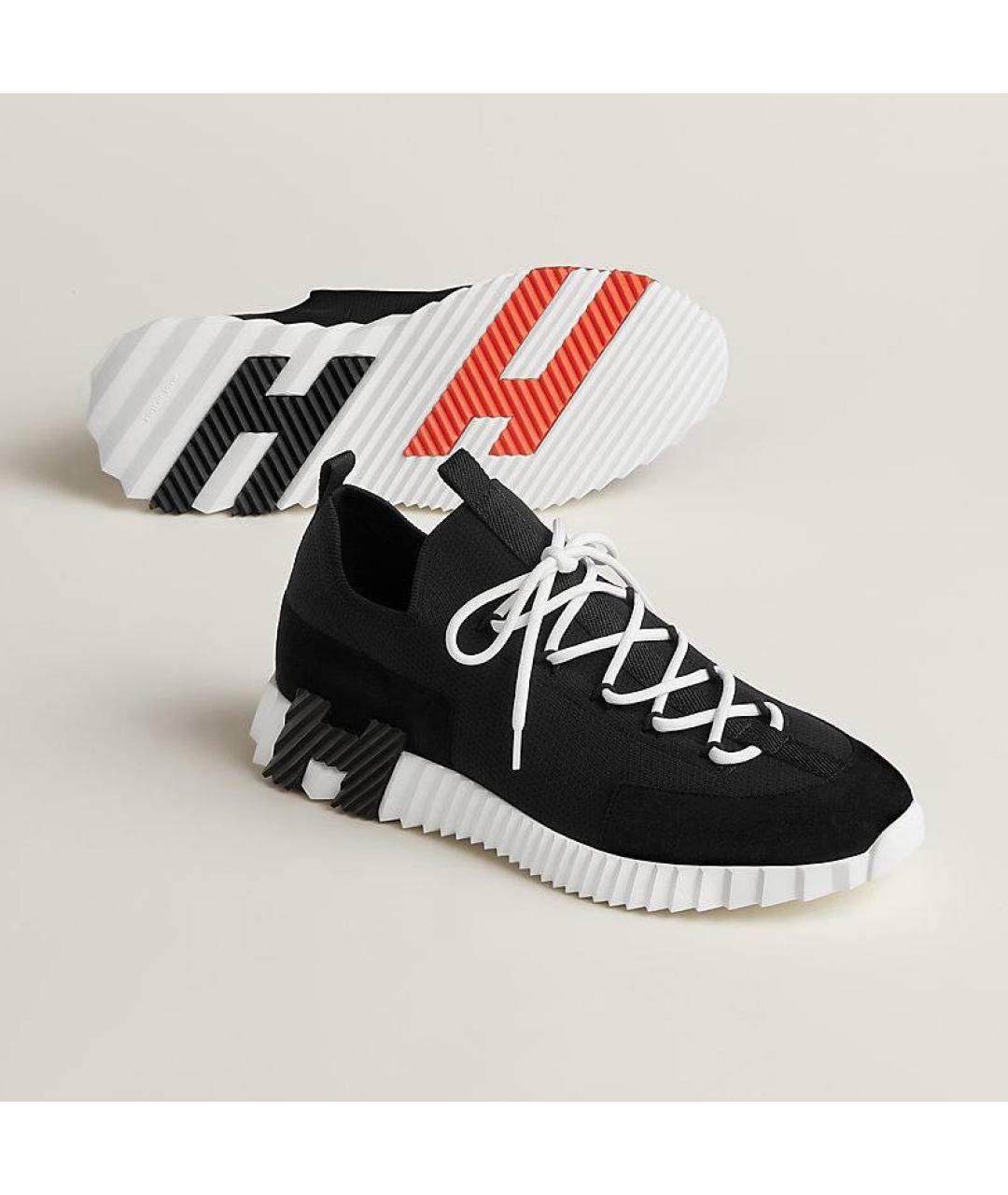 HERMES Черные текстильные низкие кроссовки / кеды, фото 2