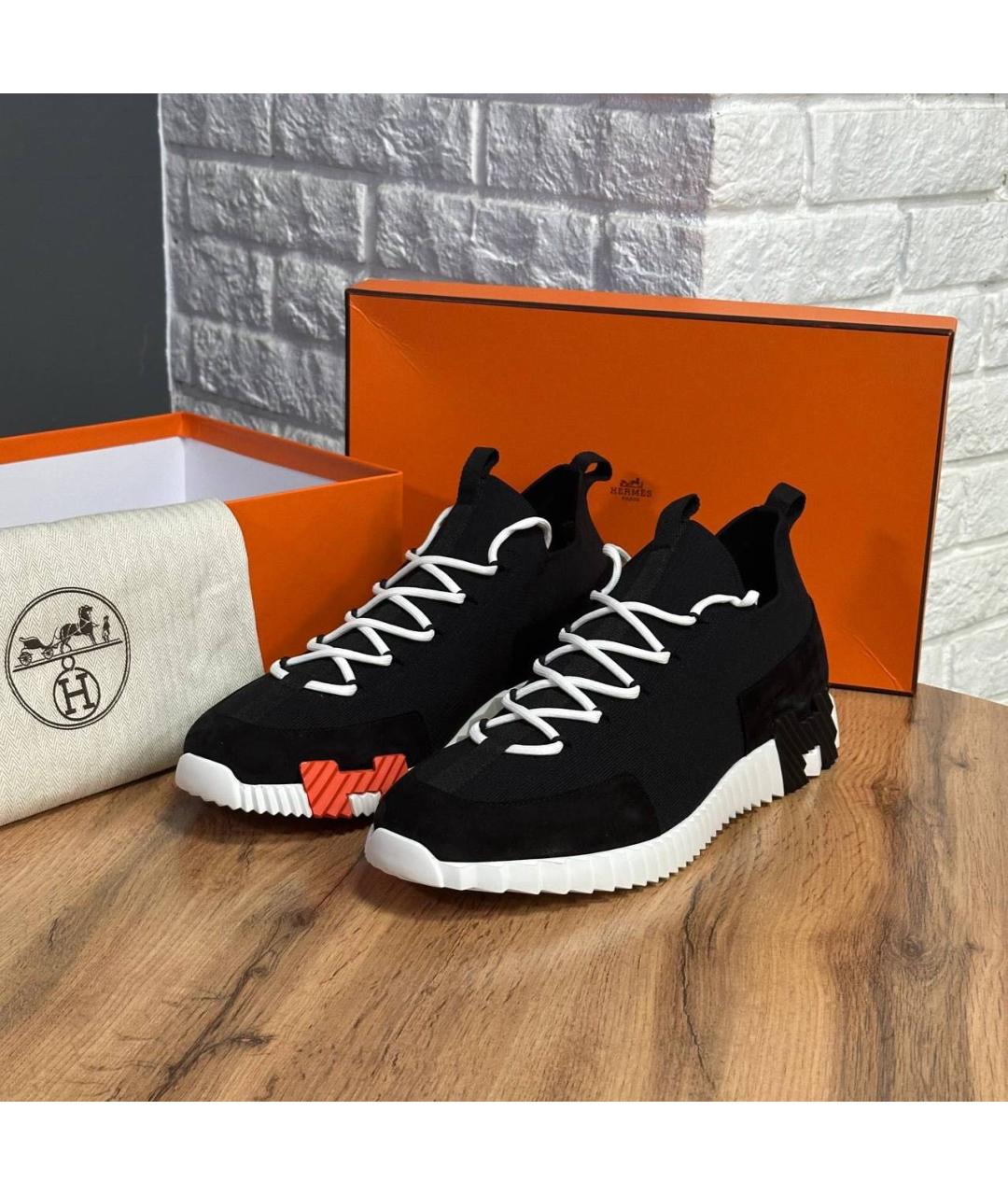 HERMES Черные текстильные низкие кроссовки / кеды, фото 3