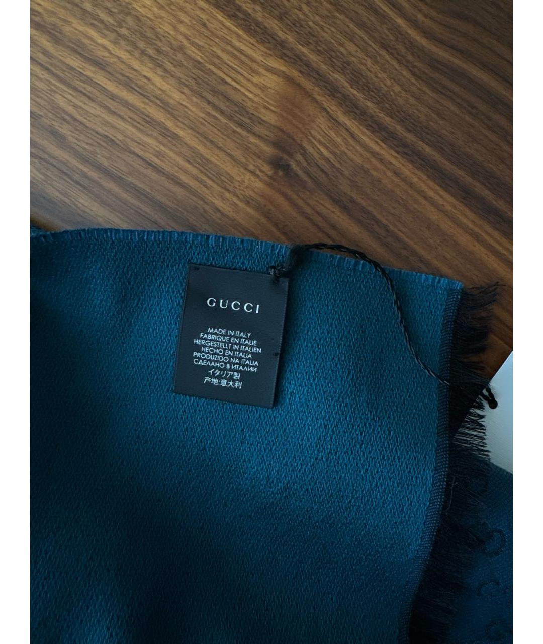 GUCCI Синий шерстяной шарф, фото 6