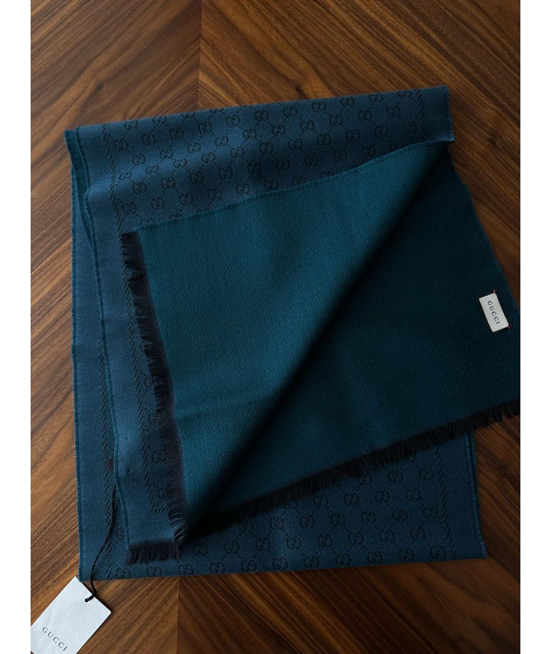 GUCCI Синий шерстяной шарф, фото 5