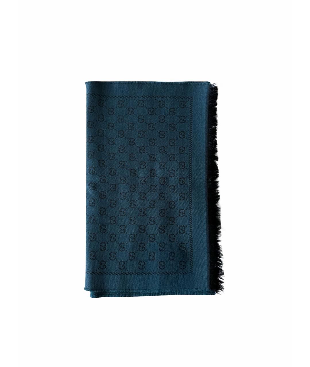 GUCCI Синий шерстяной шарф, фото 1
