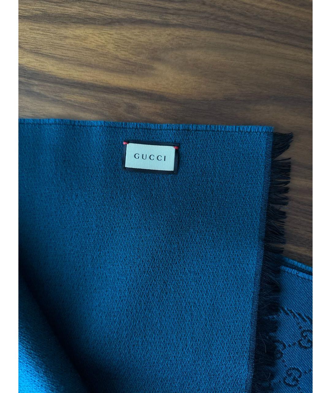 GUCCI Синий шерстяной шарф, фото 4