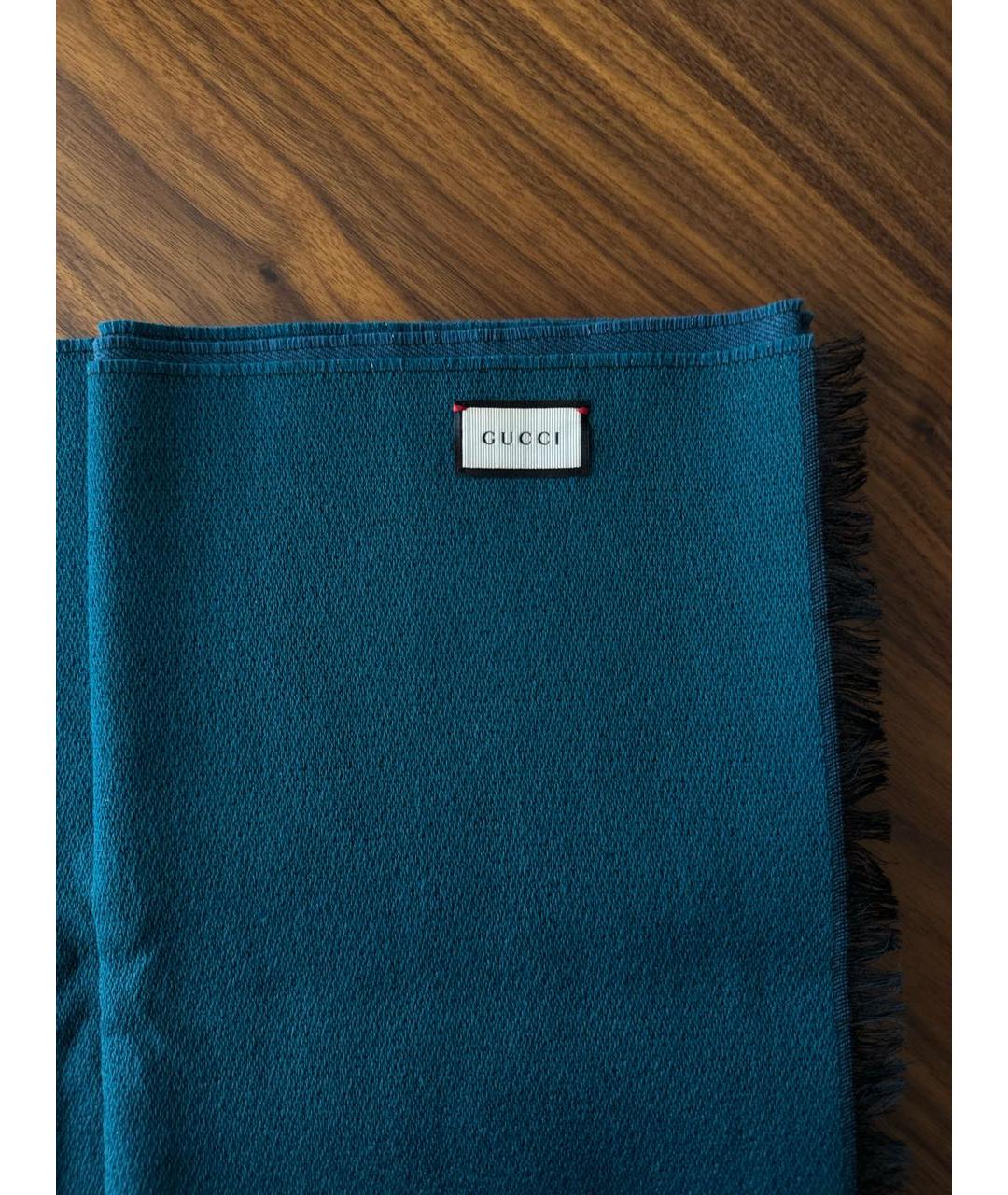 GUCCI Синий шерстяной шарф, фото 2