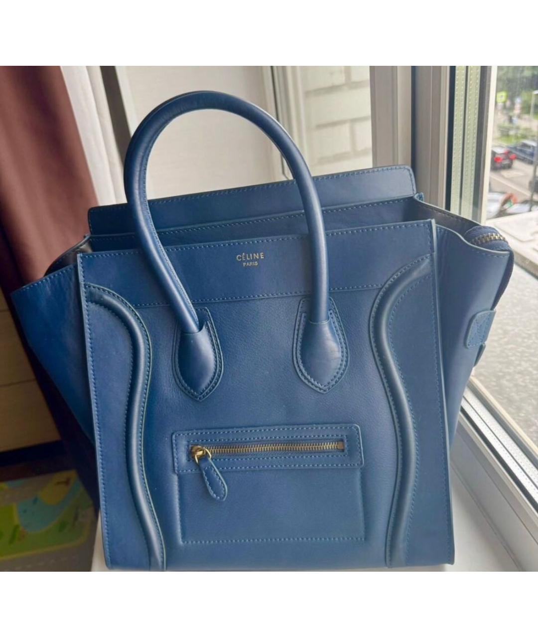 CELINE Синяя кожаная сумка тоут, фото 5