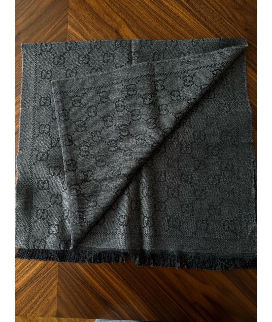 GUCCI Серый шерстяной шарф, фото 5