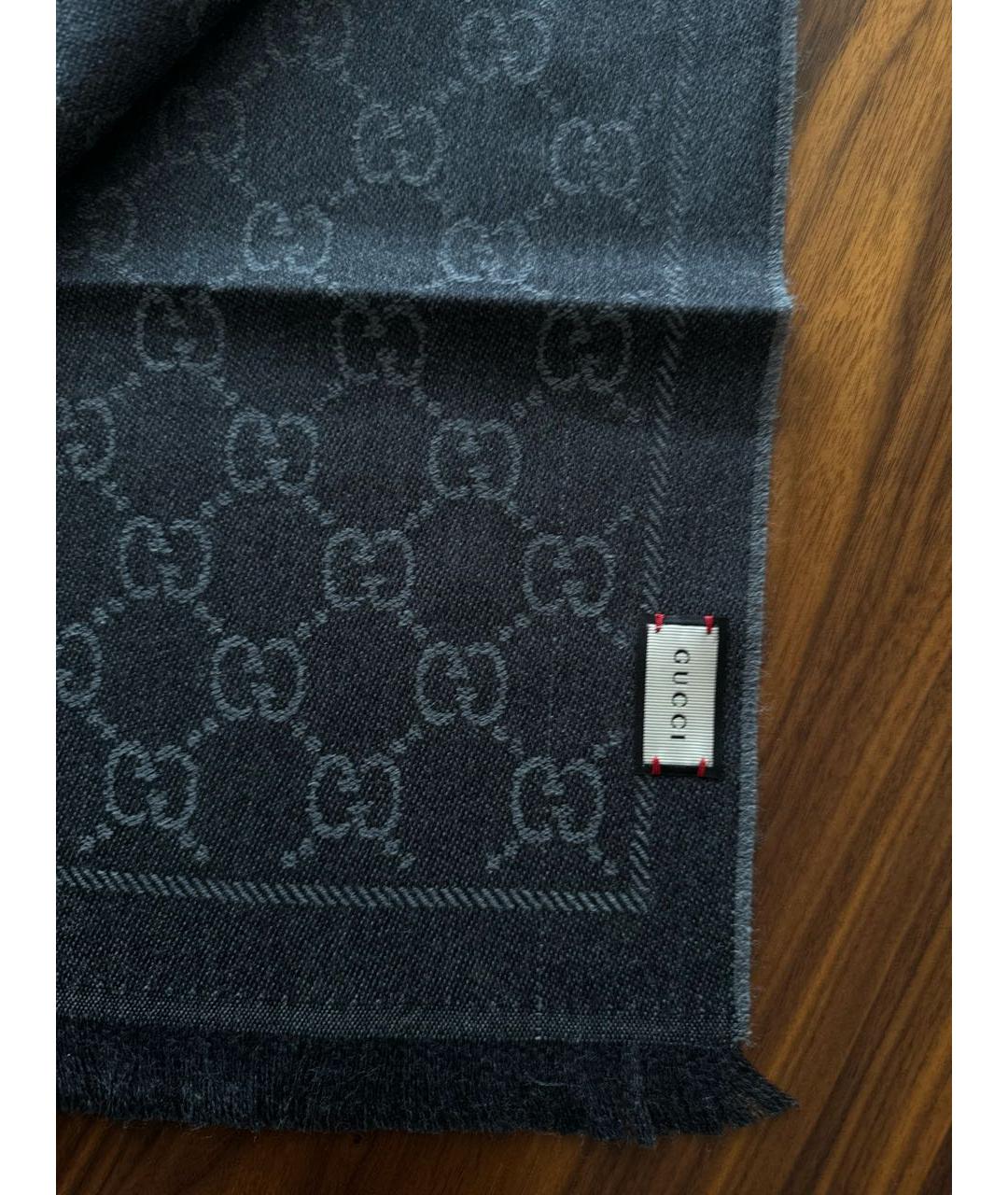 GUCCI Серый шерстяной шарф, фото 4