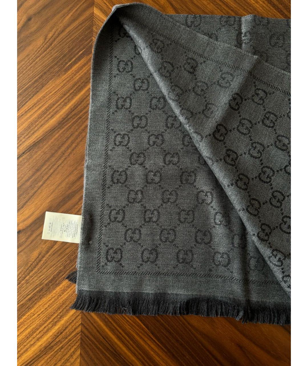 GUCCI Серый шерстяной шарф, фото 2